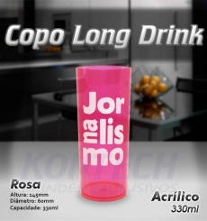 Copo Long Drink Acrílico Rosa 330 ml